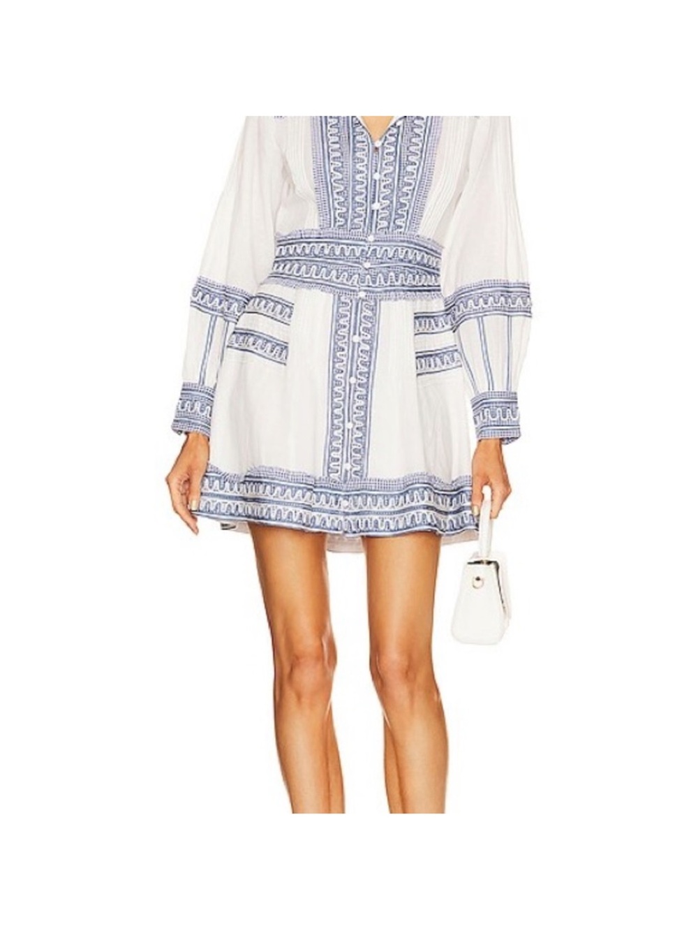 Veronica Beard White Mini Dress with Blue Embroidery